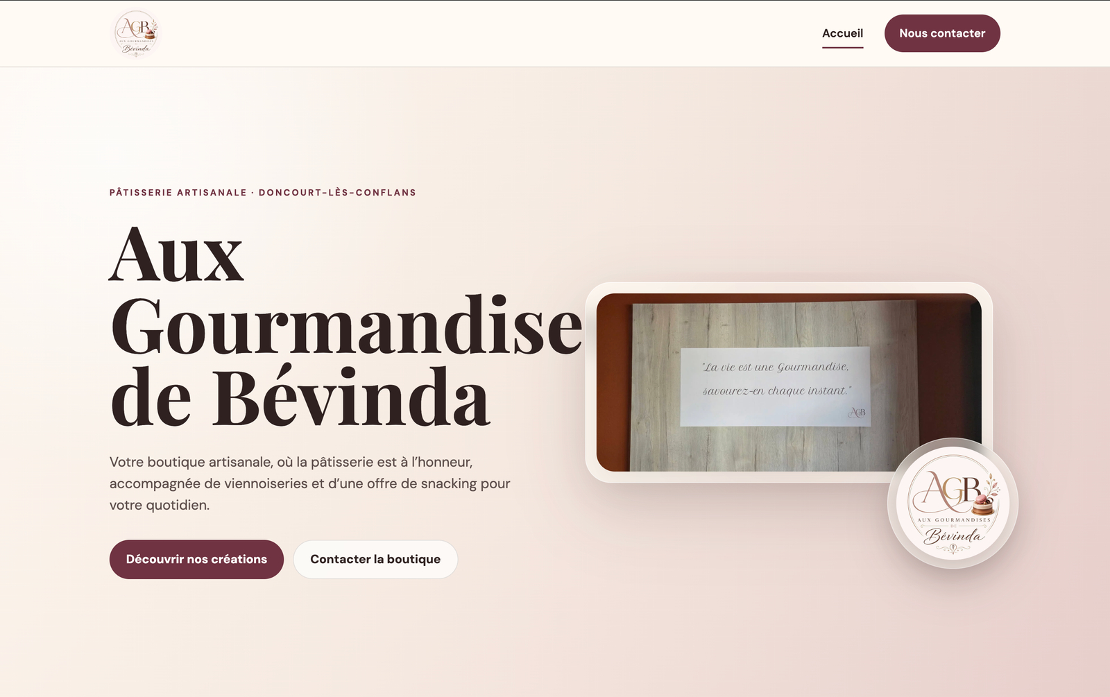 Aperçu du site Aux Gourmandises de Bevinda